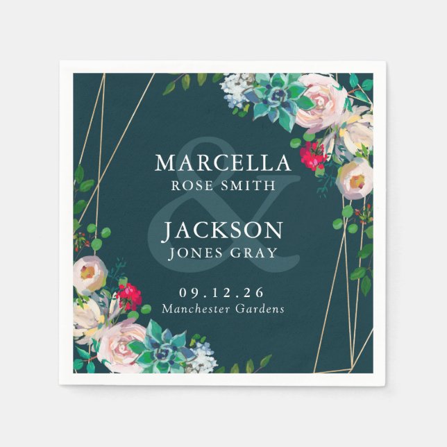 Succulents & Gold Chic Wedding Serviette (Vorderseite)