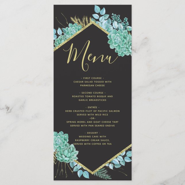 Succulents Gold Frame Any Color Wedding Menu Menükarte (Vorderseite)