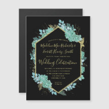 Succulents Gold Frame Magnetic Wedding Einladung