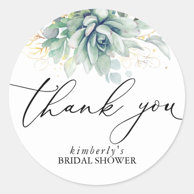 Succulents Gold Green Vielen Dank Runder Aufkleber (Vorderseite)