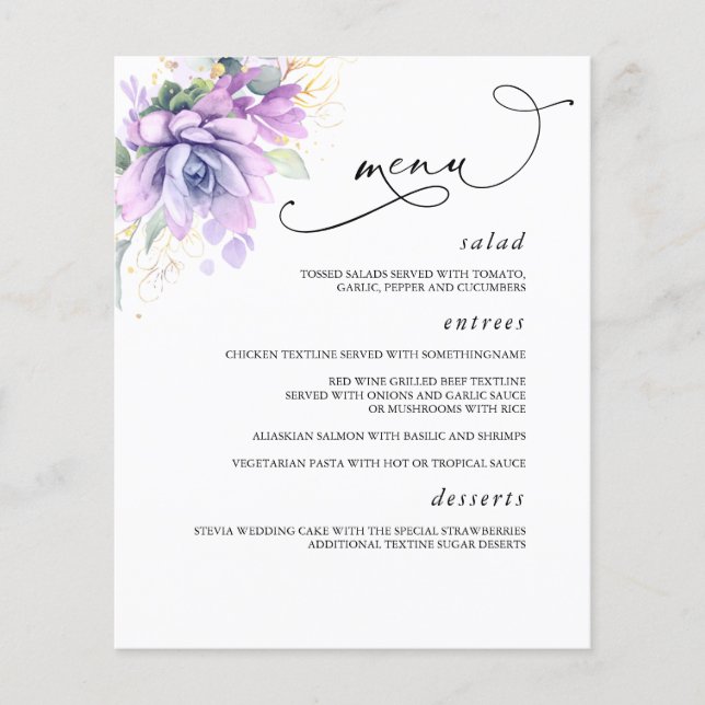 Succulents Gold Greenerity Wedding Menu Flyer (Vorne)