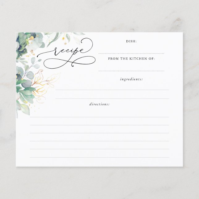 Succulents Gold Greenery Brautparty Rezept Card (Vorderseite)