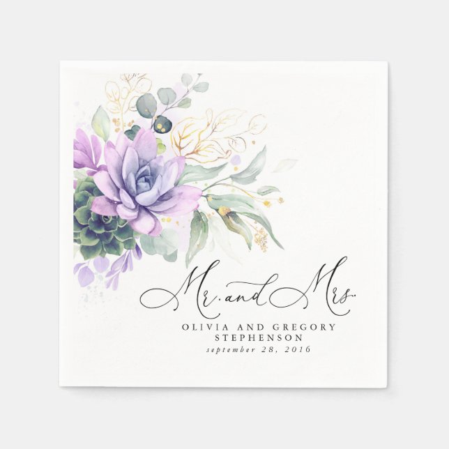 Succulents Gold Greenery Elegant Boho Wedding Napk Serviette (Vorderseite)