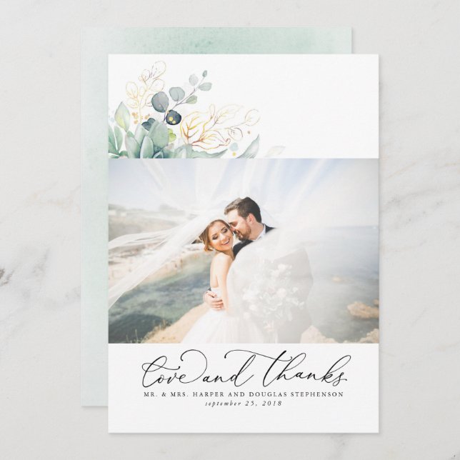 Succulents Gold Greenery Elegant Wedding Vielen Da Dankeskarte (Vorne/Hinten)