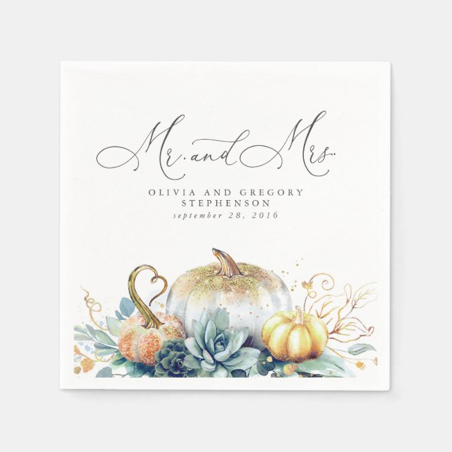 Succulents Gold Pumpkins Hochzeit im Herbst Serviette (Vorderseite)