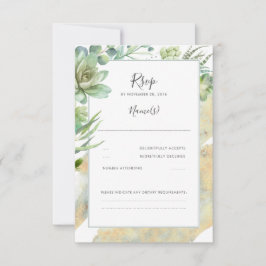 Succulents Green Gold Moderne Wedding RSVP Karte