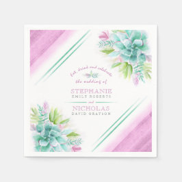 Succulents green rosa Aquarellfarben Custom Hochze Serviette