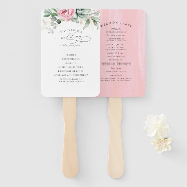 Succulents Green Wedding Program Hand Fan Fächer (Vorne und Hinten)