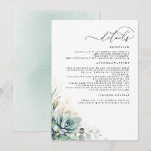 Succulents Greenerge Gold Blätter Hochzeitsszenier Begleitkarte