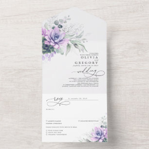 Succulents Greenerity and Silver Blätter Wedding All In One Einladung