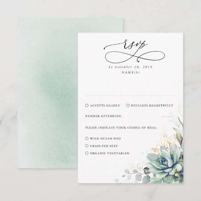 Succulents Greenery and Gold Wedding RSVP (Vorne/Hinten)