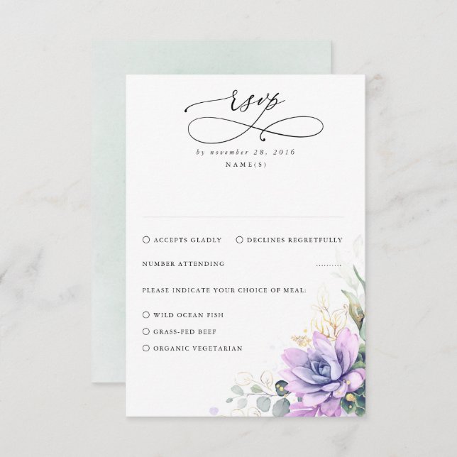 Succulents Greenery and Gold Wedding RSVP (Vorne/Hinten)