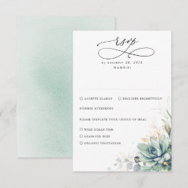 Succulents Greenery and Gold Wedding RSVP Karte