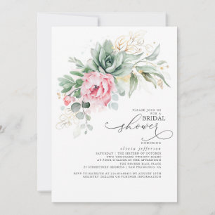 Succulents Greenery and Pink Blume Brautparty Einladung