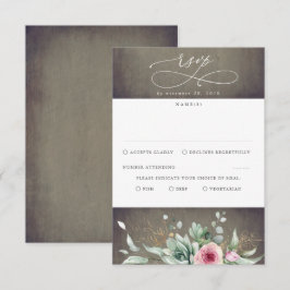 Succulents Greenery and Pink Blume Wedding RSVP Karte