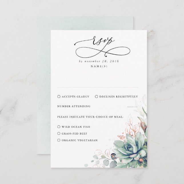 Succulents Greenery and Rose Gold Wedding RSVP (Vorne/Hinten)