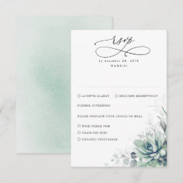 Succulents Greenery and Silver Wedding RSVP Karte
