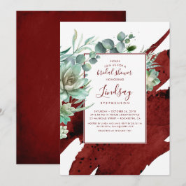Succulents Greenery Burgundy Red Brautparty Einladung