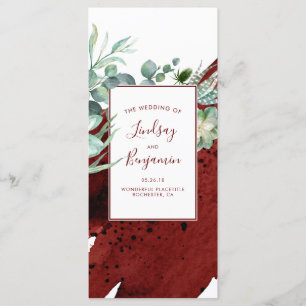 Succulents Greenery Burgundy Red Wedding Programs Programm