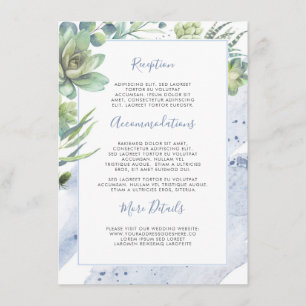 Succulents Greenery Dusty Blue Wedding Information Begleitkarte
