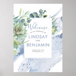 Succulents Greenery Dusty Blue Wedding Poster