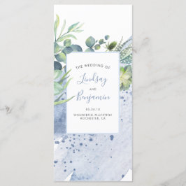 Succulents Greenery Dusty Blue Wedding Programs Programm