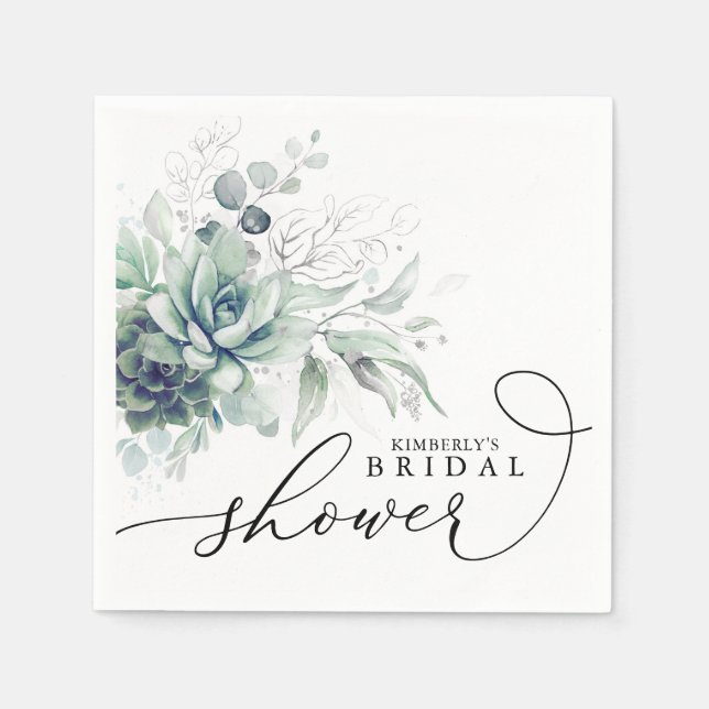 Succulents Greenery Elegant Bridal / Babydusche N Serviette (Vorderseite)