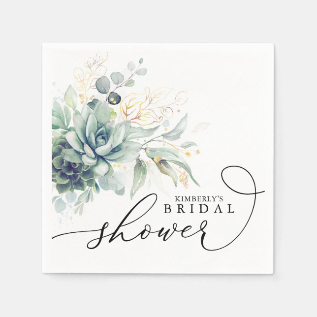 Succulents Greenery Elegant Bridal / Babydusche Serviette (Vorderseite)