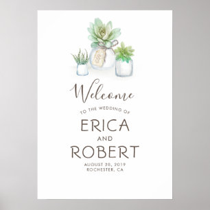 Succulents Greenery Mason Jars Rustikale Hochzeit Poster