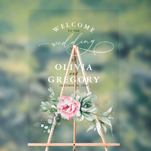 Succulents Greenery Pink Floral Wedding Willkommen Acrylschild