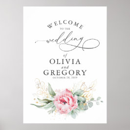 Succulents Greenery Pink Floral Wedding Willkommen Poster