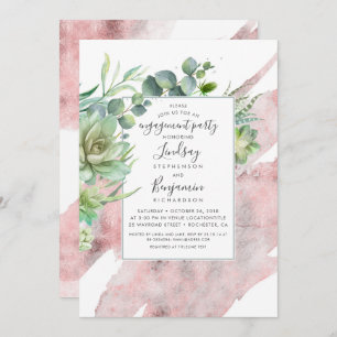 Succulents Greenery Rose Gold Engagement Party Einladung