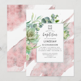 Succulents Greenery Rose Gold Glitzer Taufe Einladung