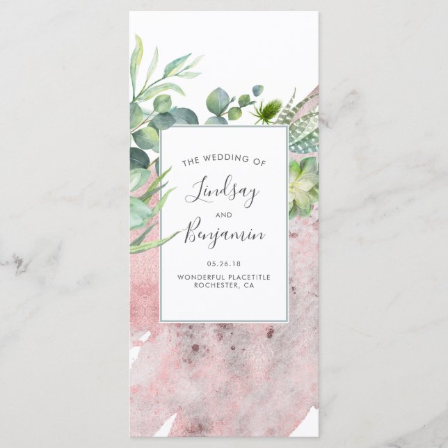 Succulents Greenery Rose Gold Hochzeitsprogramme Programm (Vorderseite)