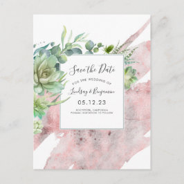 Succulents Greenery Rose Gold Save the Date Ankündigungspostkarte