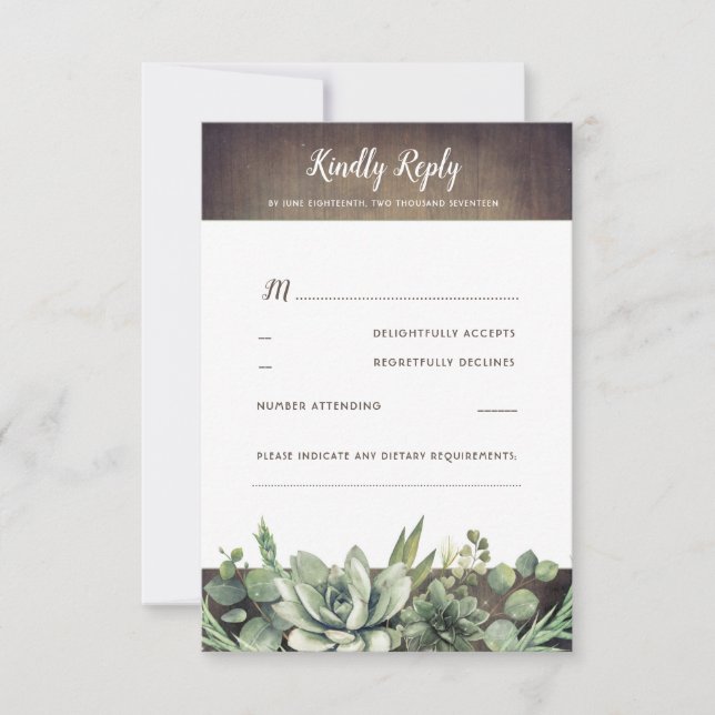 Succulents Greenery Rustic Country Wedding UAWG RSVP Karte (Vorderseite)