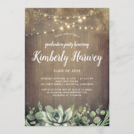 Succulents Greenery Rustic Moderner Abschluss Einladung