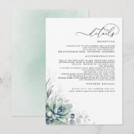 Succulents Greenery Silver Blätter Hochzeitdetails Begleitkarte