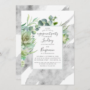 Succulents Greenery Silver Foil Engagement Party Einladung