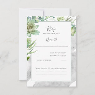 Succulents Greenery Silver Foil Wedding RSVP Karte