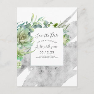 Succulents Greenery Silver Spritzer Save the Date Ankündigungspostkarte