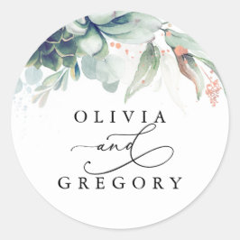 Succulents Greenery Wedding Classic Round Sticker