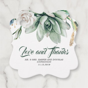 Succulents Greenery White Floral Wedding Geschenkanhänger
