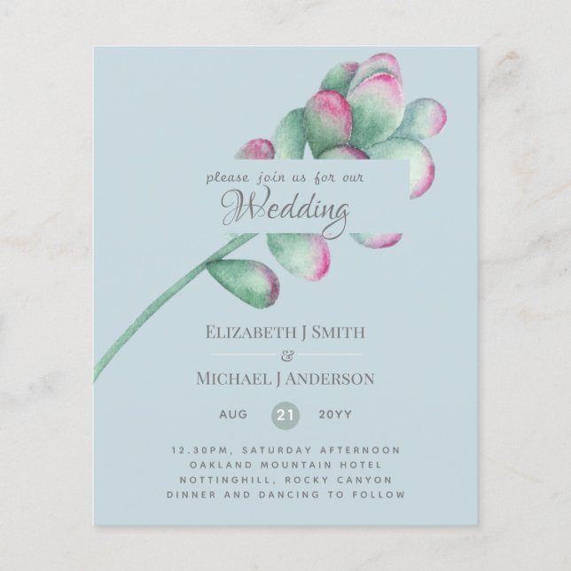 Succulents Pink Blush Mint Green Budget Hochzeit (Vorderseite)