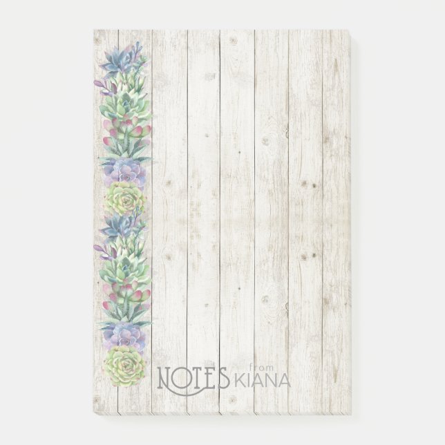 Succulents Row and Rustic Wood Wedding ID515 Post-it Klebezettel (Vorderseite)