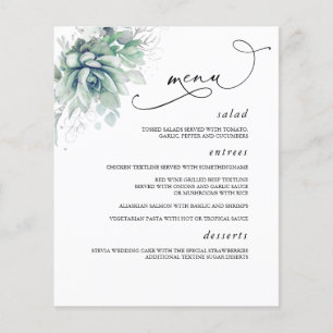Succulents Silver Greenerity Wedding Menu Flyer
