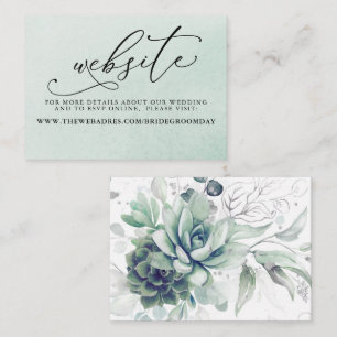 Succulents Silver Greenerity Wedding Website Card Visitenkarte