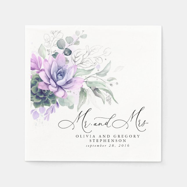 Succulents Silver Greenery Elegant Boho Wedding Serviette (Vorderseite)