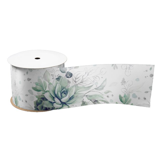 Succulents Silver Greenery Elegante Botanisch Satinband (Spule)