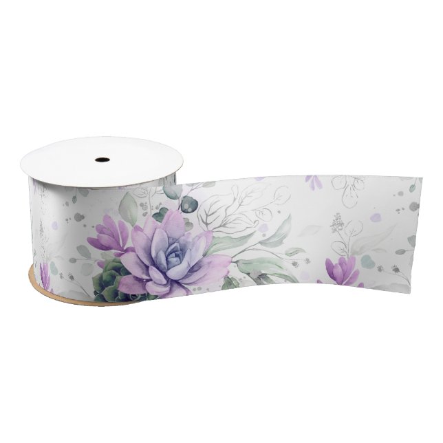 Succulents Silver Greenery Elegante Botanisch Satinband (Spule)